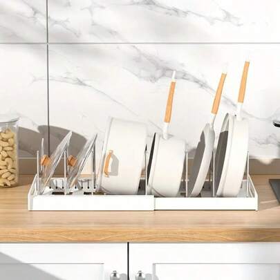 1pc Pot Lids And Pot Storage Containers, Expandable Pot Lids And Pot Lid Storage Containers Under Cabinets, Pot Lid Racks With 10 Adjustable Compartments For Storing Baking Pans, Cutting Boards, Lids, Plates, Cookware, Kitchen Accessories, Christmas Gifts