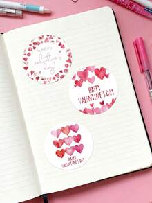 6张/套 大号情人节心形装饰贴纸 – “情人节快乐”主题贴纸，适用于大信封和礼品包装。每张贴纸尺寸为5厘米/1.97英寸，适合粘贴在水瓶、手机壳、窗户和礼品盒上。