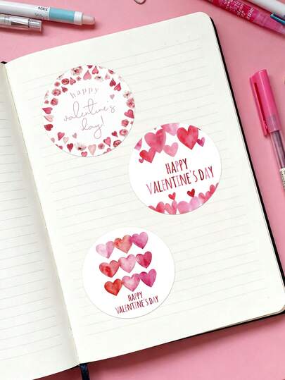 6张/套 大号情人节心形装饰贴纸 – “情人节快乐”主题贴纸，适用于大信封和礼品包装。每张贴纸尺寸为5厘米/1.97英寸，适合粘贴在水瓶、手机壳、窗户和礼品盒上。