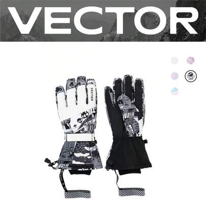 VECTOR MOTION 5 指滑雪手套，男女通用，可拆卸带，加厚隔热，防水，防滑，钩环分指，适合滑雪、单板滑雪、暖手器、冬季手套、雪地手套