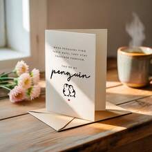 1pc Penguin Valentine's Day Card | "You Are My Lifelong Partner" Romantic Greeting Card | For Boyfriend/Girlfriend/Husband/Wife | Anniversary Card, Exclusive Gift, Includes Envelope And Sticker