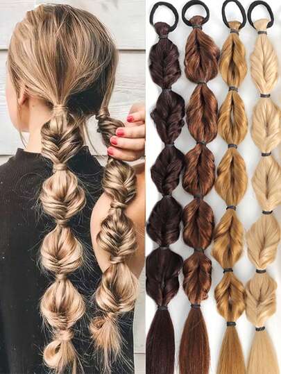 20 Inch Ponytail Wig, Women's Bubble Braid, Natural Color, Twist Braid, Braided Ponytail, Messy Braid, Lantern Braid