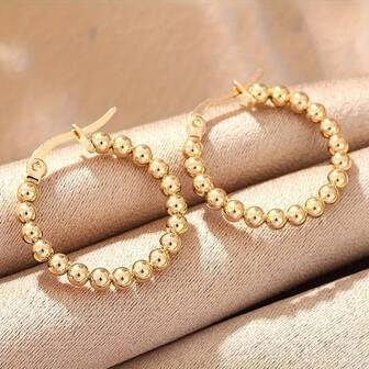 一对不锈钢焊接球形耳环，18*4毫米镀金耳环，复古波西米亚风格可叠戴简约首饰礼盒套装