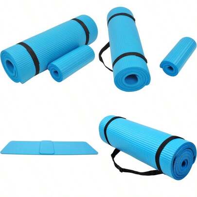 BalanceFrom All Purpose 1/2Inch Extra Thick High Density AntiTear Exercise Yoga Mat And Knee Pad With Carrying Strap Blue