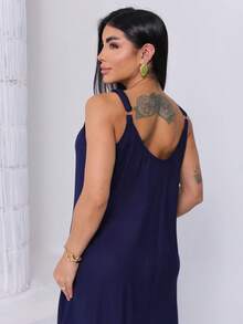 Plain  Trapeze Dress - Màu xanh hải quân - Xem 10