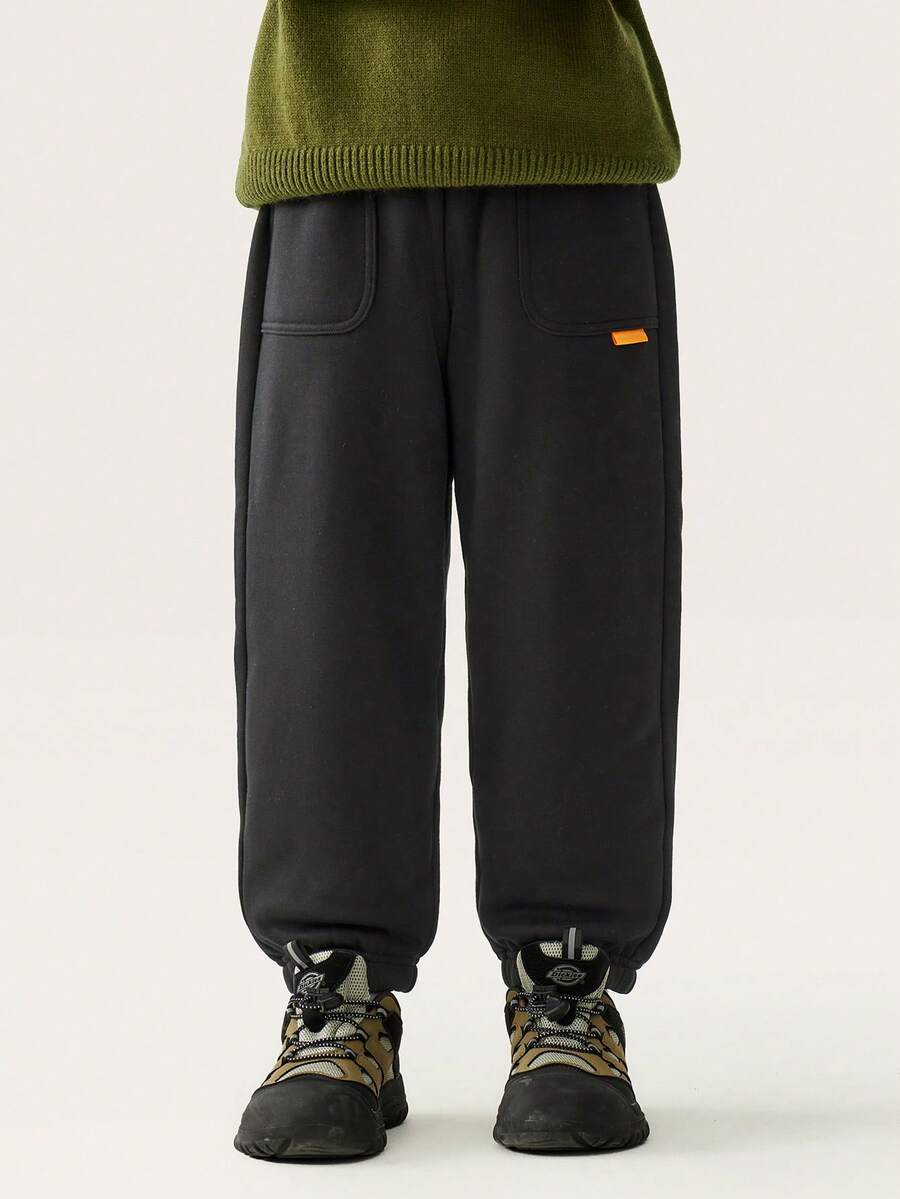 mini bala Kids Pants Adjustable Waist Warm Soft Long Trousers Winter 2025 - Black - View 1