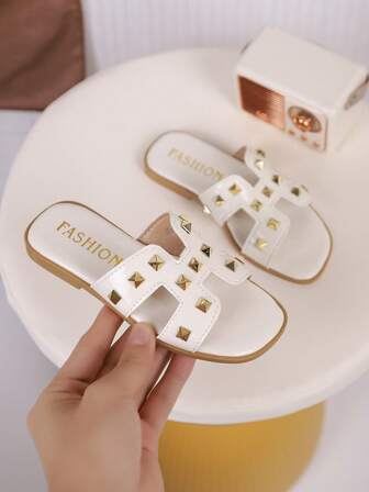 1 Pair Children's PU Casual Fashion Slippers, Suitable For Summer