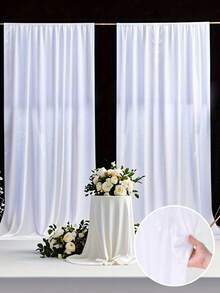 1/2pcs White Wedding Backdrop Curtain, White Satin Perforated Backdrop Fabric, White Polyester Wedding Party Ceremony Stage Decor, Bridal Shower, Anniversary Party Stage Decor, Birthday Party Decor, Outdoor Photo Backdrop, Holiday Party Decor, Room Photo Background Decor, Wedding Ceremony Backdrop Decor, Photography Studio Props, Party Supplies - White - View 6