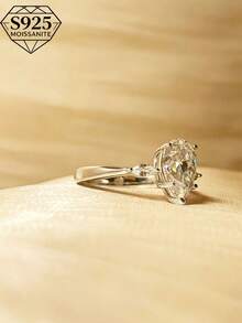 1枚2克拉水滴形莫桑石订婚戒指，S925纯银，正式场合珠宝，订婚/结婚戒指，送给女友/妻子的惊喜礼物，周年纪念，日常佩戴，高品质女士戒指，附赠礼盒 - 銀色 - 查看 7