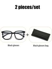 一副男女通用时尚方形镜框光学眼镜，防蓝光，校园风，适合圆脸