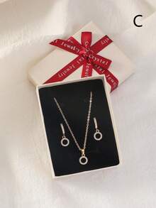 3 件套优雅铜锆石四叶草花形耳环和项链首饰套装适合女士日常、约会、派对、礼物 - 金黃色 - 查看 11