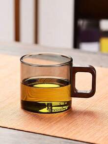 高硼硅玻璃茶杯，木柄，大容量饮用水/咖啡杯，木柄玻璃杯，家用奶茶/果汁单层杯，小容量现磨咖啡杯，胡桃木柄，家用早餐奶茶杯和饮料杯，圣诞节/情人节礼物 - 彩色 - 查看 11