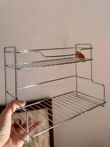 1pc Multi-Function Kitchen Oil, Salt, Sauce, Vinegar Bottle Rack, Spice Storage Organizer, Wall Mount Without Drilling - Silver - View 9