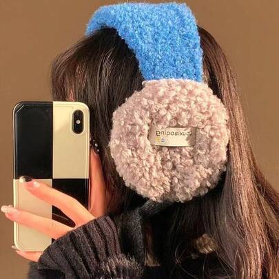 Ear Muffs For Women In Winter, Korean Version In Winter, Blue Thickened Plush, Warm, Cold-Proof And Frost-Proof, Outdoor Cycling Ear Muffs Winter Gear