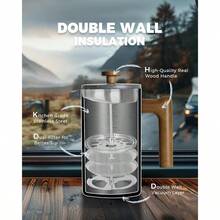 POLIVIAR French Press Coffee Maker 34 Ounce With Real Wood Handle Double Wall Insulation And Dual-Filter Screen  Stainless Steel For Optimal Coffee And Tea Brewing In Home Kitchens Office Spaces And Outdoor Adventures - Gray - View 5