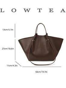 low tea 2个装纯色PU皮革单肩包，女士休闲大容量手提包，书包式设计，双提手按扣闭合，适合旅行、购物、约会，是送给女性的理想礼物，也适合青少年、女大学生和上班族女性，是办公室、学校、工作、商务、通勤、户外、旅行、郊游的理想之选。 - 咖啡 - 查看 3