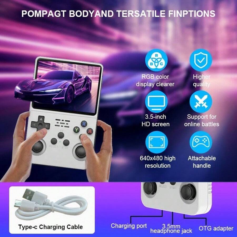 Consola de juegos portátil, consola de juegos retro con pantalla IPS de 3,5 pulgadas, memoria integrada con 20 000 videojuegos HD, consola de juegos portátil retro recargable de 3600 mAh  Pantalla HD de 640 x 480 Consola de videojuegos portátil: sistema dual de código abierto