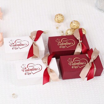 10 Piezas Caja de Regalo Caja de Embalaje de Chocolate de Caramelo, Caja de Regalo con Patrón de Corazón que se Puede Usar para el Día de San Valentín, Día del Niño, Cumpleaños, Caja de Regalo de Cartón Rectangular, Caja de Caramelos con Cinta Caja de Regalo de Cartón