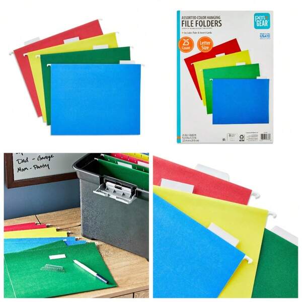 Hanging File Folders Letter Size Assorted Colors 25 Pack