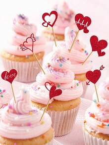 24pcs,Love Cake Insert, Love Series Birthday Cupcake Decoration, Valentine's Day Party Decoration Set, Including Romantic Heart-Shaped Flags, Suitable For Girlfriend's Proposal Anniversary Surprise Decoration, Wedding Anniversary Baking Diy Accessories To Create A Romantic Theme Birthday Party, Couple Afternoon Tea Dessert Table Decoration, Exquisite Packaging, Excellent Gift