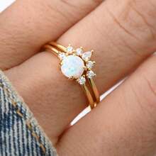 1pc Woven Dreams Ring For Women, Color-Play Stone With Pavé Detailing, Artistic Daily Accent - Vàng - Xem 4