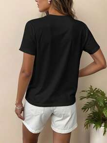 Damen Lässig Kurzarm Rundhals T-Shirt