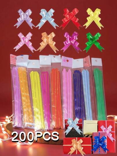 100个/200个礼篮束绳蝴蝶结，春季礼品包装装饰，金色镶边束绳蝴蝶结配丝带，适用于生日、婚礼、复活节礼品包装