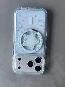 浪漫蓝色星球月亮设计手机壳，磁吸支架，透明防摔保护套，适用于 17 Pro Max、16 Pro、15 Pro、14 Pro、13，适合韩日 Ins 风格 - 藍色 - 查看 6