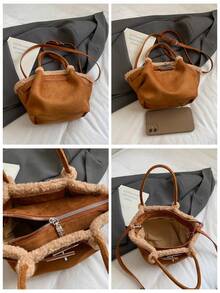 Fashionable Fluffy Handbag For Women, 2025 New Cute Sweet Style Versatile Crossbody Bag, Chic Lockable Purse, Elegant For Daily, Shopping, Party, Dating, Gift - Multicolor - View 12