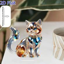 1pc 2D Crystal Cat Acrylic Desktop Decor, Best Gift For Valentine's Day, New Year, Easter, Suitable For Office, Desktop, Home, Bedroom, Store Display, Spring/Summer - Multicolor - View 3