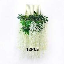 3/12/24/36pcs White Wisteria Artificial Flowers, Long Hanging Silk Flower Wreath, Fake Flowers For Wedding Decor, Holiday Party, Garden, Dining Table, Home Decoration, Room Decor, Autumn Decor, Garden Decor, Artificial Flowers For Back To School Season, Christmas, Thanksgiving, Gifts, Wall Hanging - White - View 14
