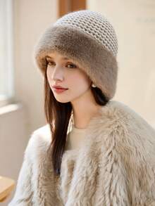 1pc Women Solid Color Fluffy Bucket Hat, Thickened Fluffy Warm Ear Cap, Versatile For Daily Outings, Winter - MM1495 - View 16