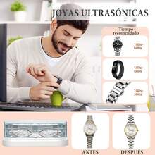 Limpiador Ultrasónico de Joyas, 45KHz Portátil and Profesional Lavadora de Joyas para Gafas, Collares, Brocha de Maquillaje, Anillos, Correa de Reloj, Aretes (Carga USB) - Blanco - Ver 4