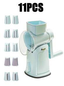 11pcs/1pc Rotary Cheese Grater With Handle, Vegetable Slicer With 10 Blades And Strong Suction Base, Multifunctional Round Slicer And Food Chopper With Hidden Blade Storage Box, Time-Saving And Convenient, No More Manual Chopping And Slicing, Slice In 30 Seconds, Efficient For Kitchen, Restaurant, Camping - Multicolor - View 8