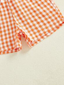 Toddler Little Boy Girl Easter Outfit Carrot Embroidered Short Sleeve T-Shirts And Plaid Shorts 2 Piece Set - xanh quân đội - Xem 6