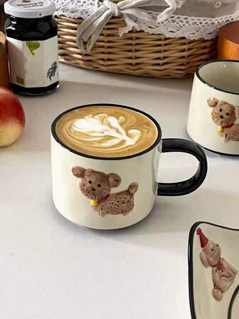 1pc Cute Puppy Ceramic Mug With Handle, Breakfast Milk Oatmeal Cup, Home Afternoon Tea Coffee Cup, Latte Art Cup, Juice Beverage Cup, Office Water Cup, Couple Cup, Holiday Gift