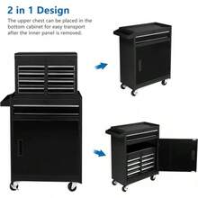 5-Drawer Rolling Storage Cabinet With Wheels, Adjustable Shelf & Side Rack - 1 - View 8