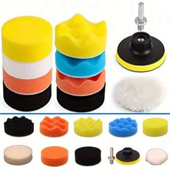 Juego de 11 piezas de esponjas de pulido de belleza, kit de pulido de espuma para automóviles, almohadillas de pulido, alfombrillas, ruedas de pulido para luces y carrocerías de automóviles, kit de cera y acolchado de espuma para automóviles