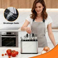 Escurridor de Platos para Encimera, Rejilla para Platos, Caja de Almacenamiento de Cocina con 4 Compartimentos para Encimeras, Cubiertos y Herramientas - Plateado - Ver 7