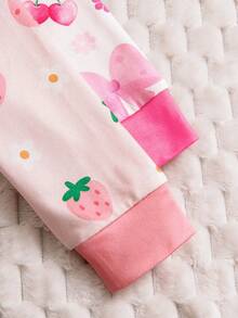 2 Sets (4pcs) Girls & Toddlers Casual Strawberry, Flower, Cherry, Bow, Heart Print Soft & Comfortable Flame Retardant Knit Fabric Long Sleeve T-Shirt And Pants Pajama Set, Suitable For Autumn/Winter Home Wear - Multicolor - View 4