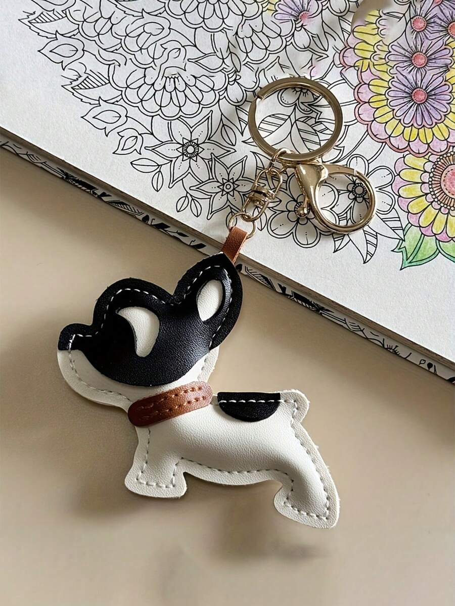 1个PU皮革法斗犬钥匙扣 - 可爱的斗牛犬造型,眼神灵动,黑白相间的耳朵,经久耐用,是情人节、生日、日常使用的理想礼物(可挂在包包、钥匙上,宠物爱好者必备) - 迷人的PU皮革法斗犬,配有棕色项圈和爪印,亮面黑白设计,是女士时尚和节日礼物的理想之选 - 彩色 - 查看 1