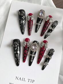 10 miếng dán móng tay thủ công phong cách Gothic Y2K, cá tính và độc đáo, phù hợp cho các bữa tiệc, sinh nhật, họp mặt và nhiều dịp khác. Móng tay giả thủ công, dán lên móng. - Nhiều màu - Xem 9