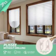 安装简便，无需钻孔，褶皱窗帘，半遮光，适用于卧室、客厅、厨房，2 件装