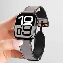 Silicone Leather Watch Band, Compatible With Apple Watch 1/2/3/4/5/6/7/8/9/10/SE/Ultra Series, Magnetic Quick Release, Sweat-Proof Breathable, Business & Casual, Unisex - Grey - View 9