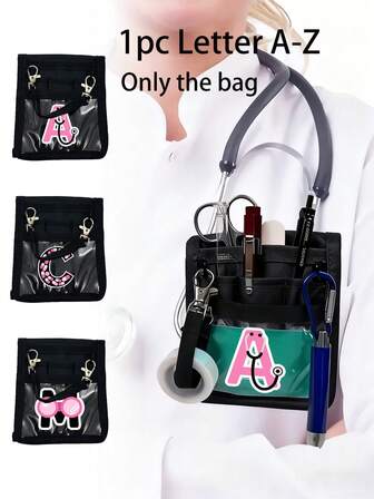1pc Multifunctional Tool Storage Bag, Medical Letter Patterns - Durable Polyester Foldable Organizer With Multiple Compartments & Fixed Shoulder Strap For Nurses, Vet Clinics, Professionals, Nurse Bags For Work, Healthcare Accessories, Practical Design, Sturdy Construction, Essential Workstation Accessory, Clinic Staff, Great Holiday Gift Or Birthday Gift