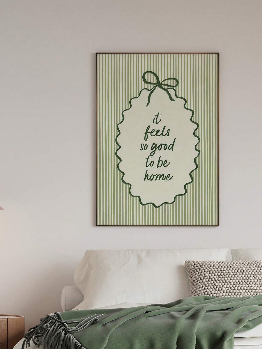 1 Piece It Feels So Good To Be Home Hanging Picture Typography Quote Canvas Poster Green Striped Wall Art Print Minimalist Aesthetic Apartment Living Room Bedroom Home Decor No Frame