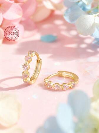 Artepollo 1 Pair 925 Sterling Silver Hypoallergenic Heart Shaped Earrings, Inlaid With Sparkling Cubic Zirconia, Cute & Elegant, Gift Box Packaging, Ideal For Holidays, Birthdays, Christmas, New Year Gifts