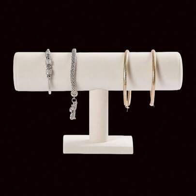 1pc Elegant T-Shaped White Bracelet Display Stand - Desktop Jewelry Holder, Suitable For Retail Display Cases, No Power Needed, Sturdy Plastic Base, Great For Necklaces, Bracelets And Watches, Watch Stand | Faux Linen Watch Stand | Soft Velvet Finish, Suitable For Women, Multi-Functional Desktop Organizer Rack, Non-Electric - Suitable For Other Materials Oval Jewelry Tower Of Various Installation Types
