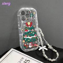 Funda de Teléfono con Patrón Navideño de Onda Crema - Sin Cordón, Compatible con iPhone 17 Air/16E, 14/15/16 Plus, 17/16/15/14/13/12/11 Pro/Pro Max, X/XR/XS Max, Funda Suave de TPU, Buen Agarre, Diseño Simple y Fresco, Adecuada para Hombres y Mujeres, Borde de Onda, Múltiples Colores Disponibles - transparente - Ver 1