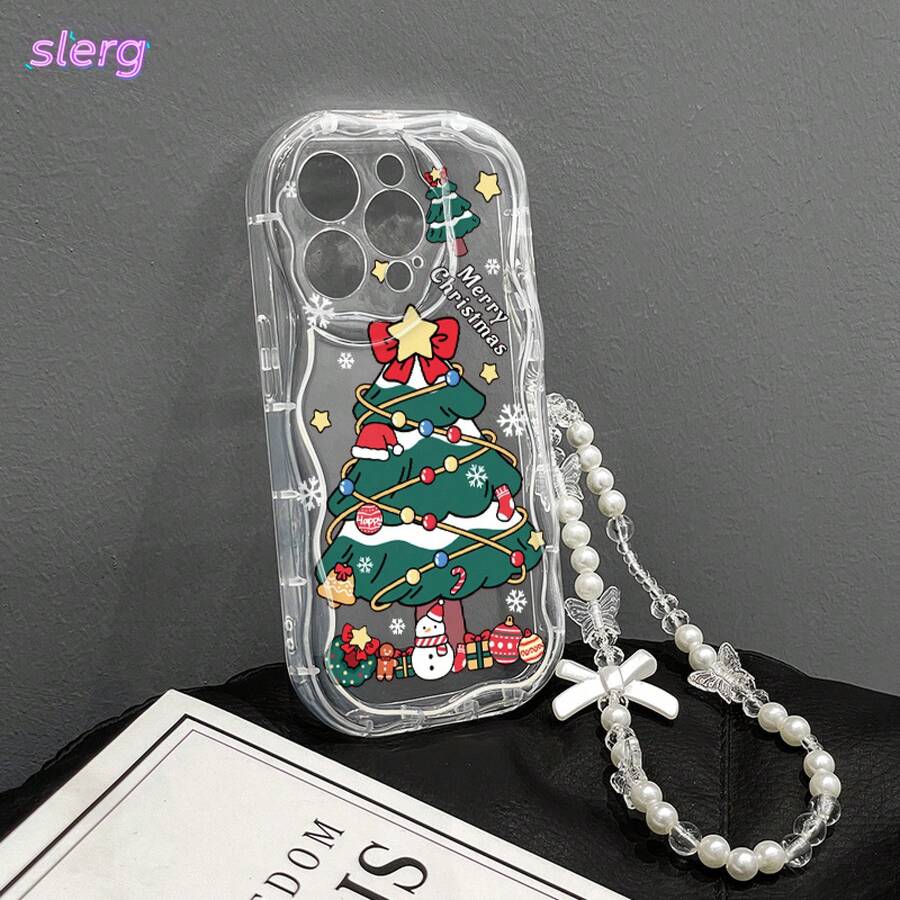 Funda de Teléfono con Patrón Navideño de Onda Crema - Sin Cordón, Compatible con iPhone 17 Air/16E, 14/15/16 Plus, 17/16/15/14/13/12/11 Pro/Pro Max, X/XR/XS Max, Funda Suave de TPU, Buen Agarre, Diseño Simple y Fresco, Adecuada para Hombres y Mujeres, Borde de Onda, Múltiples Colores Disponibles - transparente - Ver 1